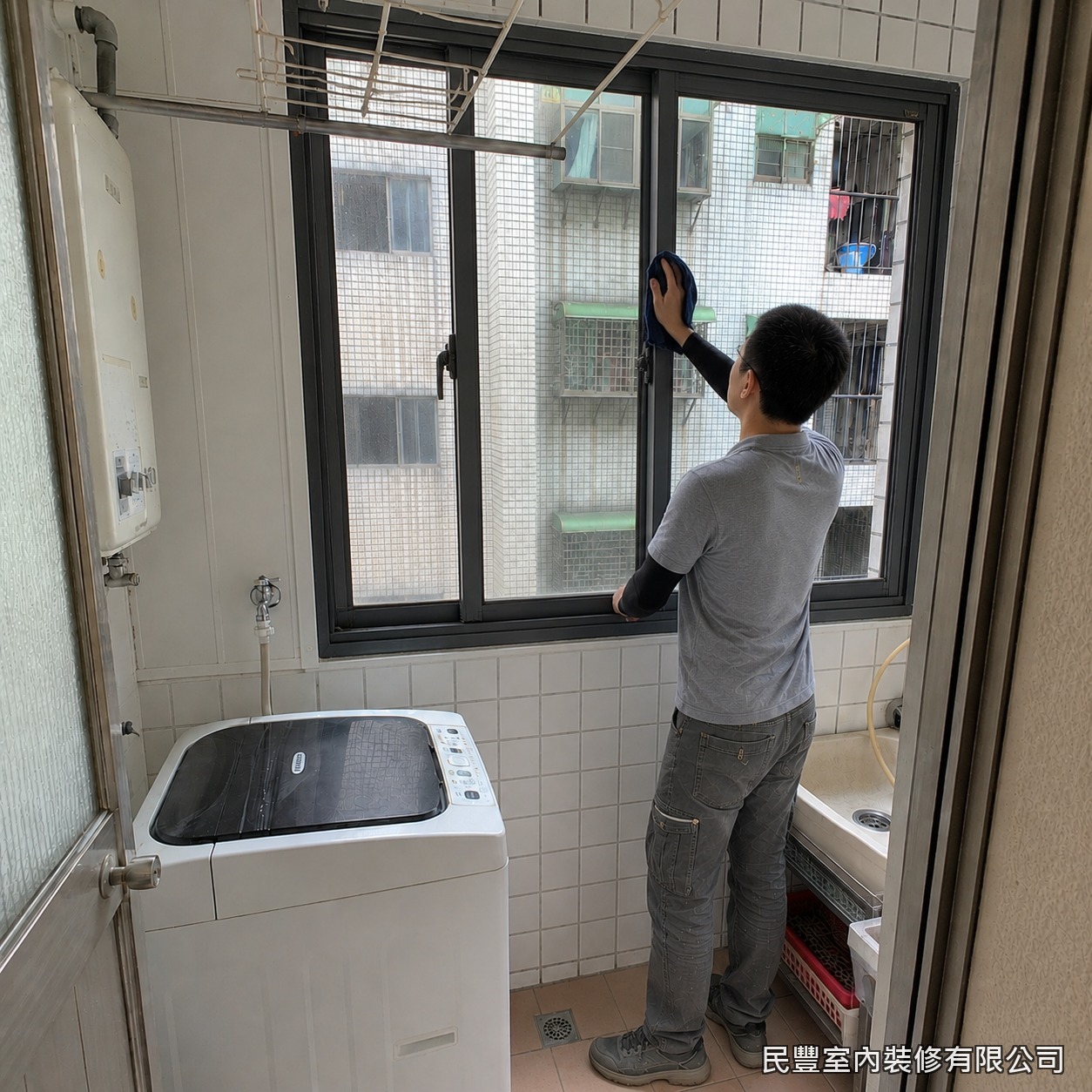 民豐室內裝修-氣密窗-窗框內外周邊施打矽利康確實收邊，填補細縫加強防水氣密，收邊線條平整俐落，提升整體質感與耐久度